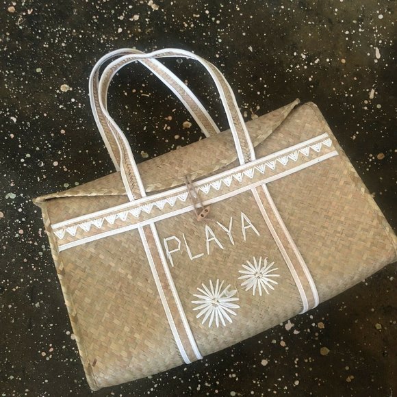 AMUSE SOCIETY Palm Woven Basket Bag Natural Straw Beach - Picture 2 of 13